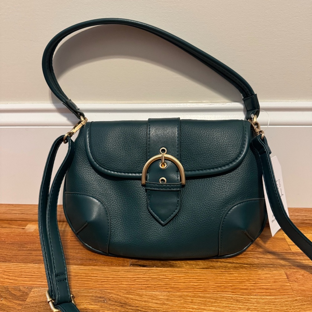 Time and Tru Heather Shoulder Buckle Bag, Green Smoke